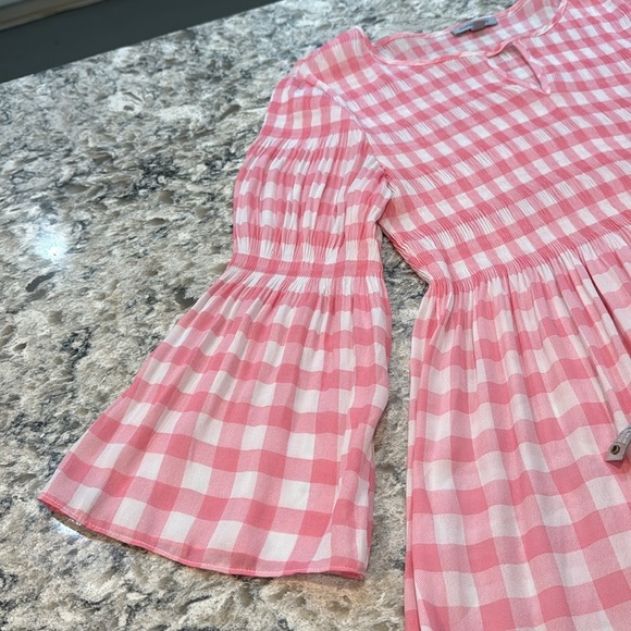 Floral & Ivy | pink & White Gingham Pleated Babydoll Tunic Size M Medium - Picture 9 of 11